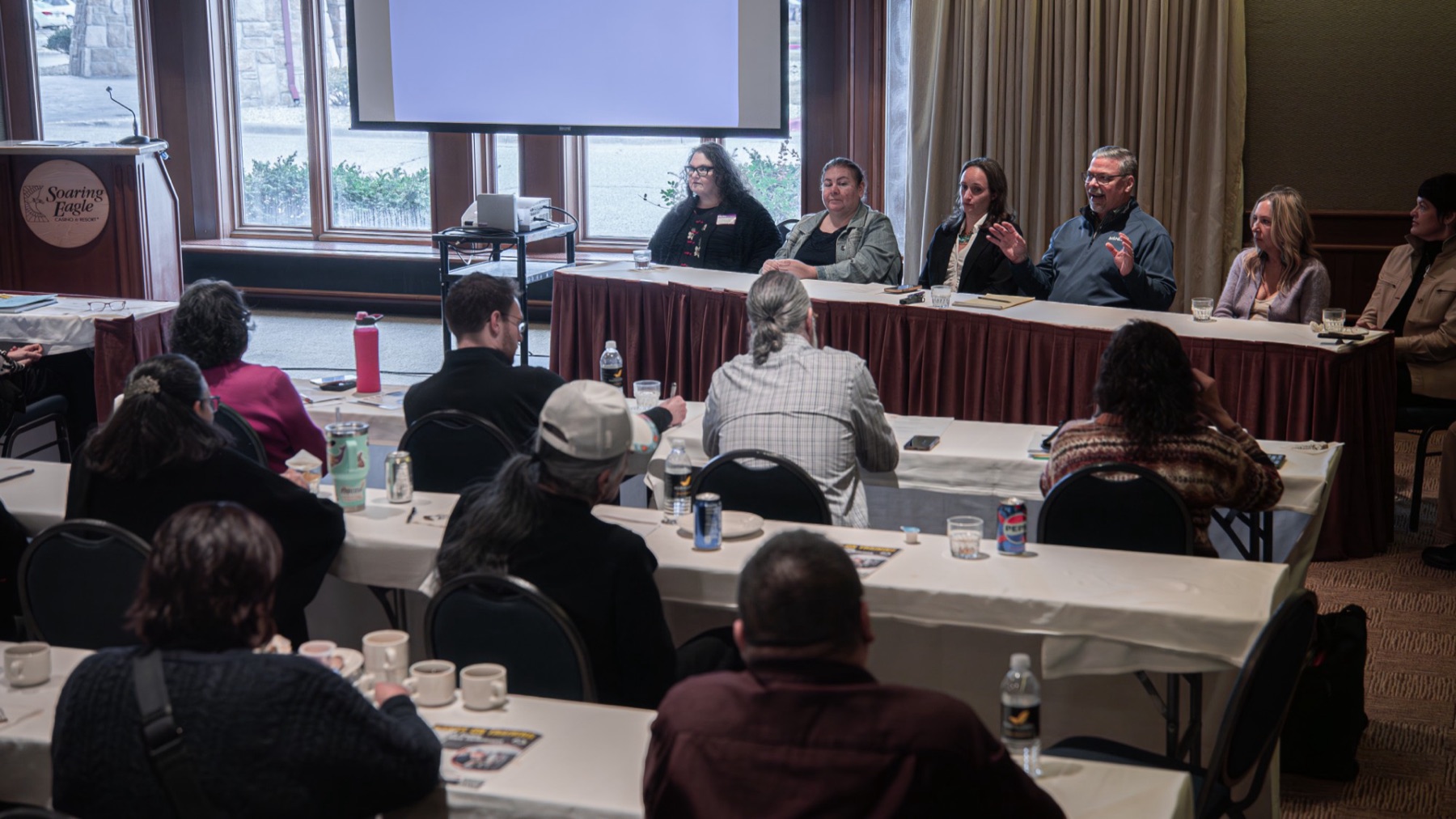 A panel of Tribal and state housing leaders takes questions from a full room at the Michigan roundtable