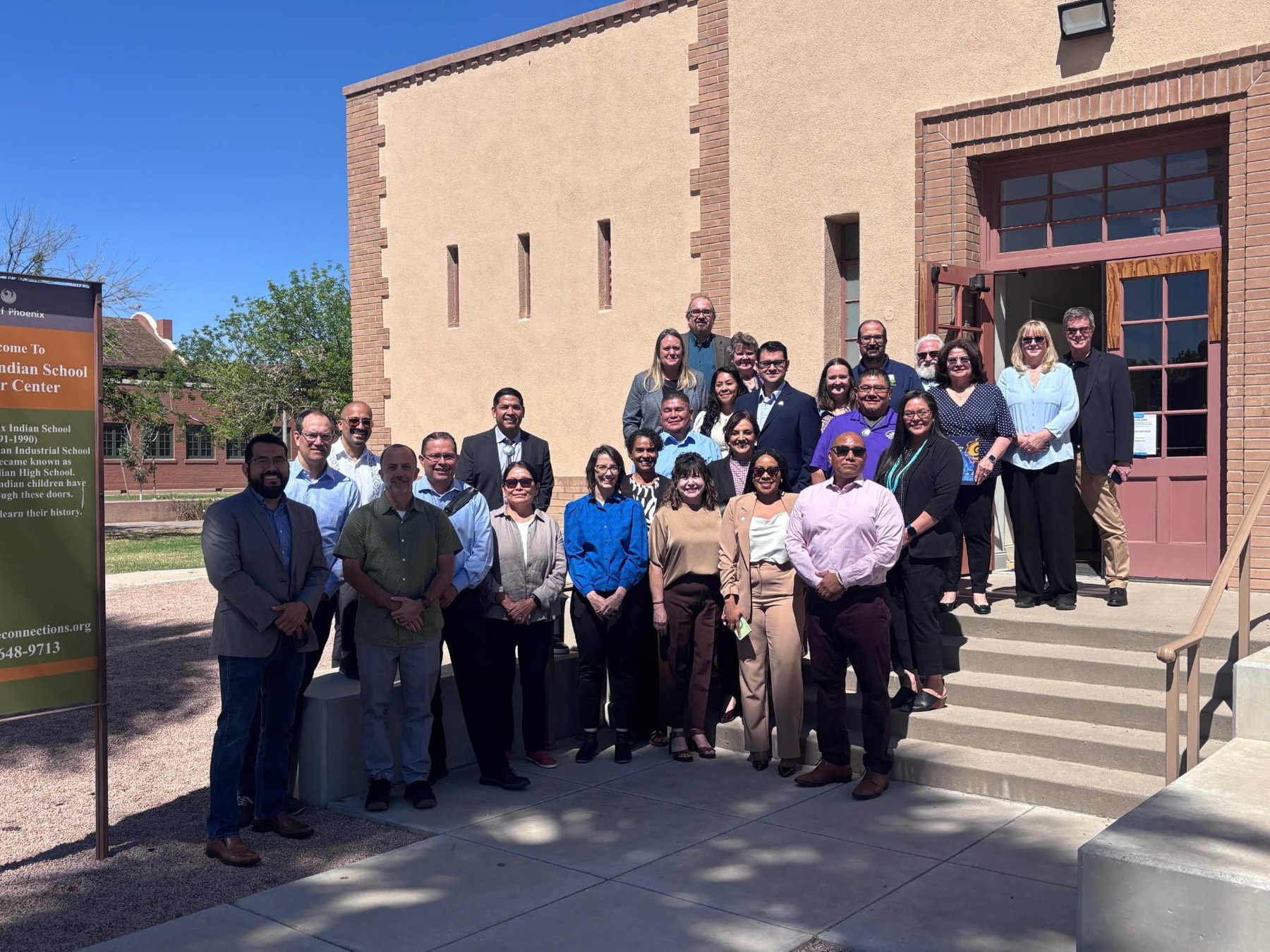 Roundtable participants gathered outside the Phoenix Indian School Visitor Center at the Arizona roundtable