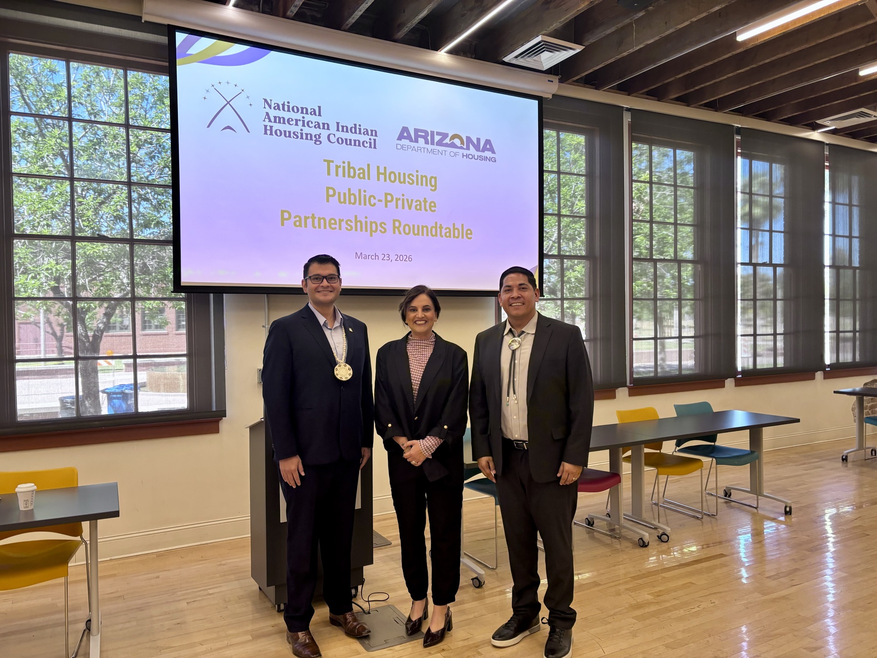 NAIHC with Arizona Department of Housing Director Ruby Dhillon-Williams and Jason Chavez, Director of Tribal Affairs for Governor Katie Hobbs, at the Phoenix roundtable